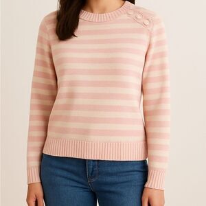 Lane Bryant Pink and Cream Striped Crew Neck Sweater - Size 18/20 (2X)